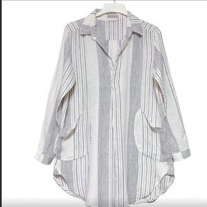 CP Shades Striped Long Sleeve Linen Shirt Dress
